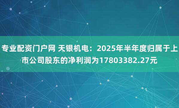 专业配资门户网 天银机电：2025年半年度归属于上市公司股东的净利润为17803382.27元